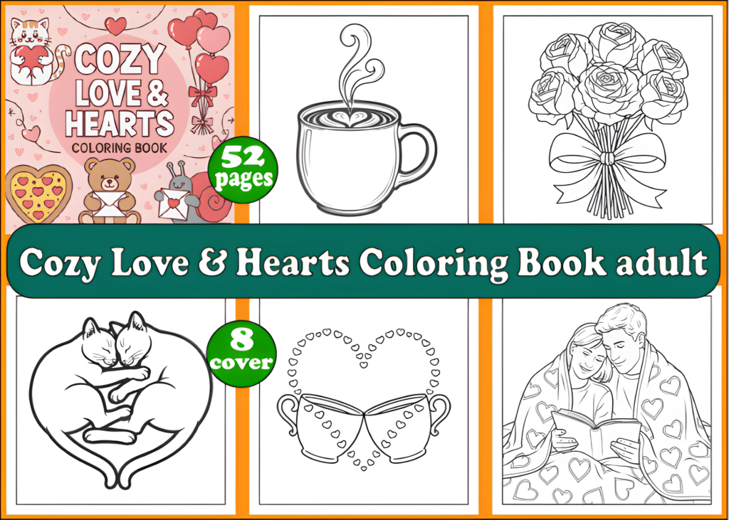 52 Cozy Love & Hearts Coloring Book