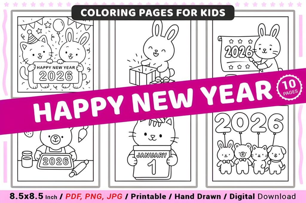 Happy New Year Coloring Pages for Kids