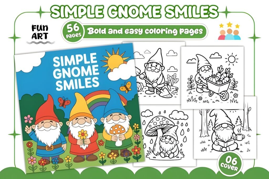 Simple Gnome Smiles Coloring Book
