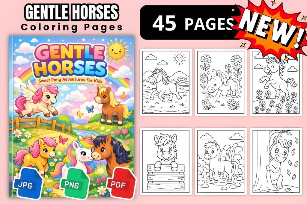 Gentle Horses Coloring Pages for Kids