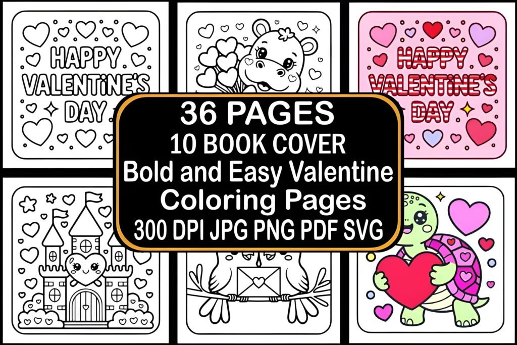 Bold and Easy Valentine Coloring Pages