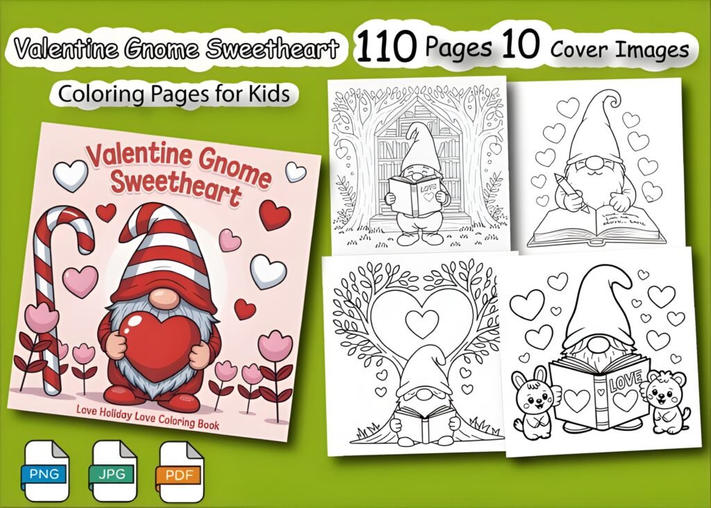 Valentine Gnome Sweetheart Coloring Book