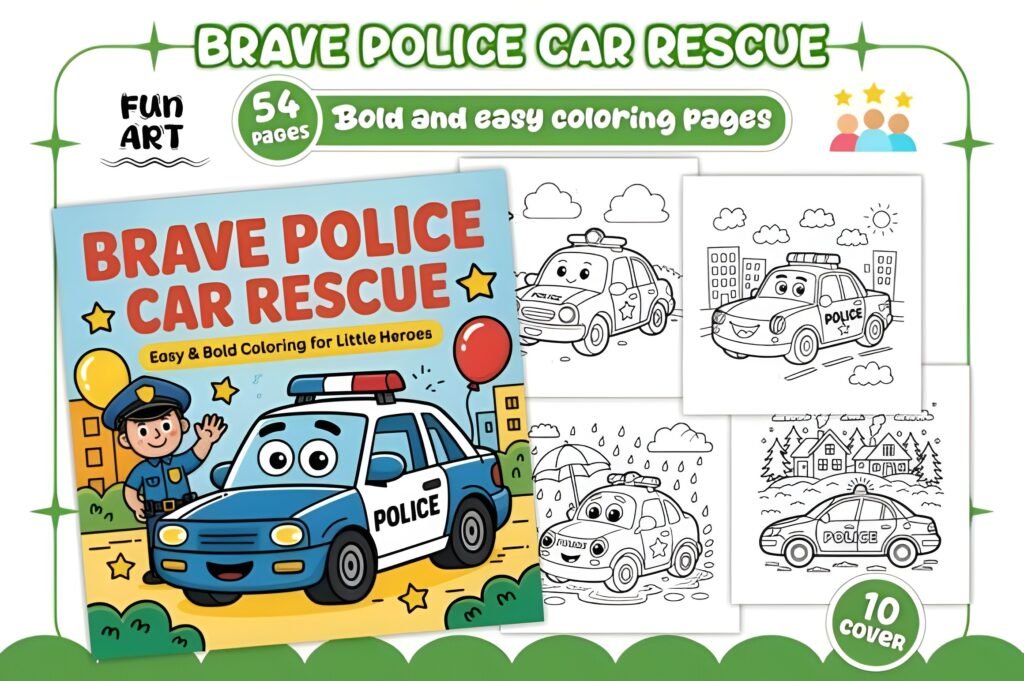 Brave Police Car Rescue Coloring Book