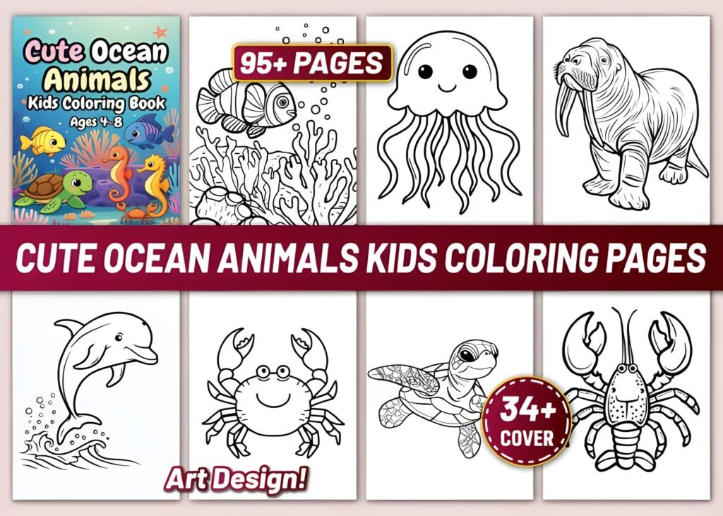 Cute Ocean Animals Kids Coloring Pages