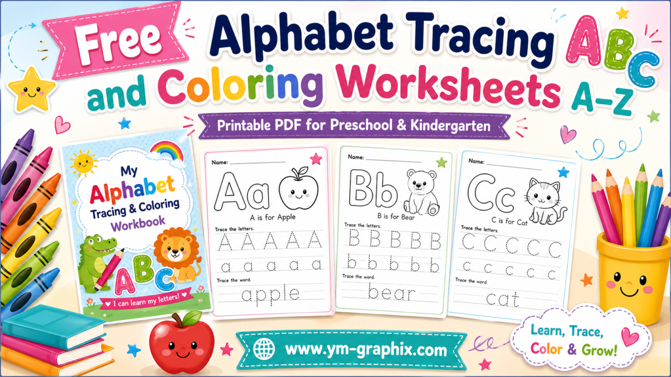 Free Alphabet Tracing and Coloring Worksheets A-Z Printable PDF for ...