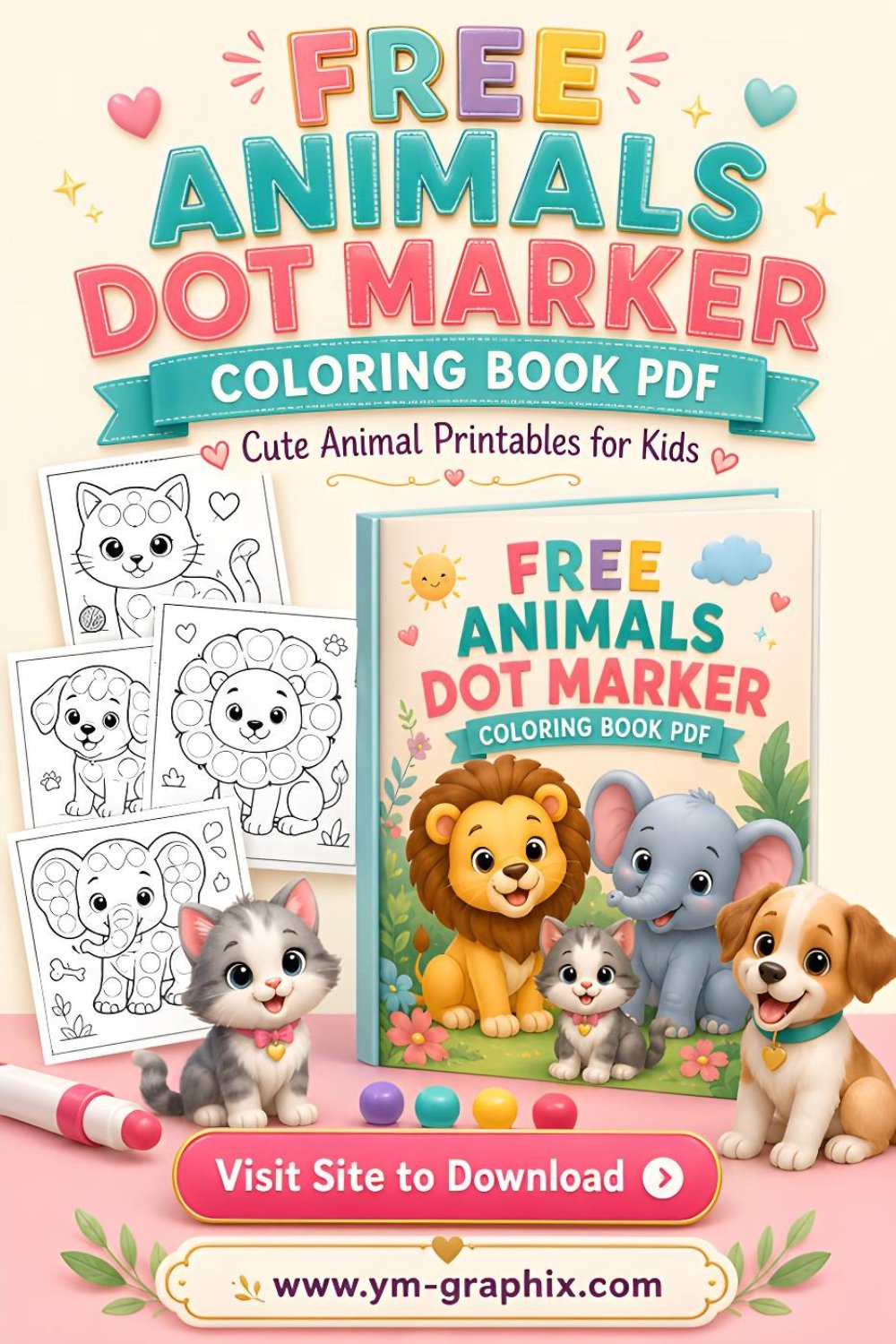 Free Animals Dot Marker Coloring Book PDF for Kids - Download for Free