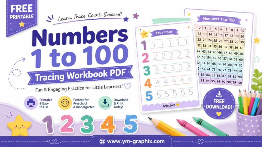 Free number tracing workbook PDF for kids with numbers 1 to 100