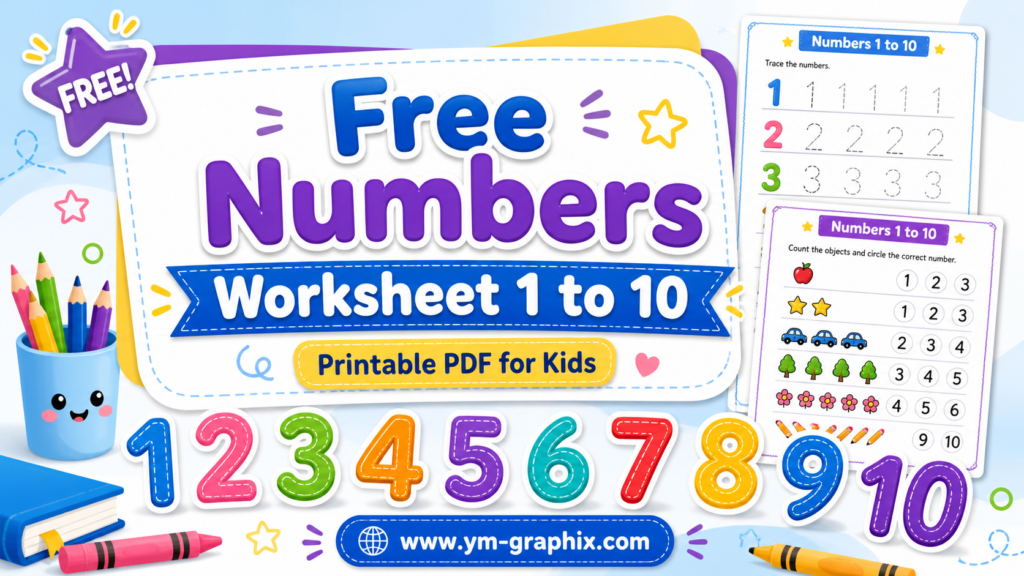 Numbers Worksheet 1 to 10 printable coloring book for preschool and kindergarten kids