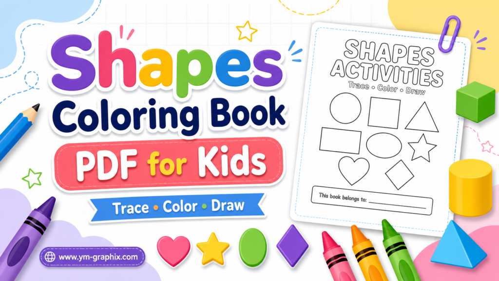 Shapes coloring book PDF for kids with trace color and draw worksheets