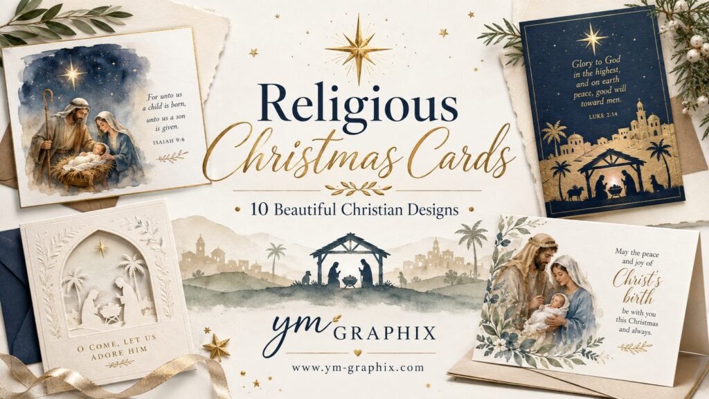 Religious Christmas cards with Nativity scenes, Christian holiday designs, Bethlehem star and elegant faith-based Christmas greetings