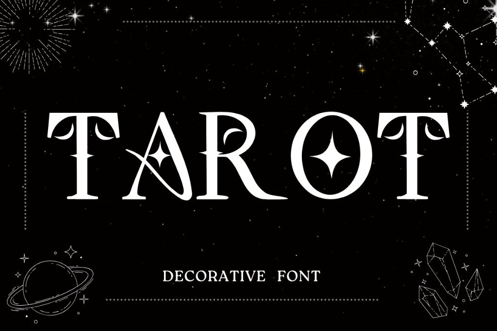 Tarot celestial witchy font with stars and half moon details