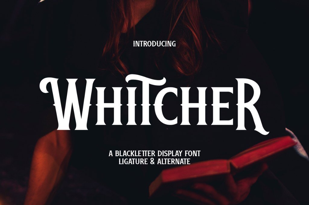 Whitcher gothic blackletter font for dark witchy designs