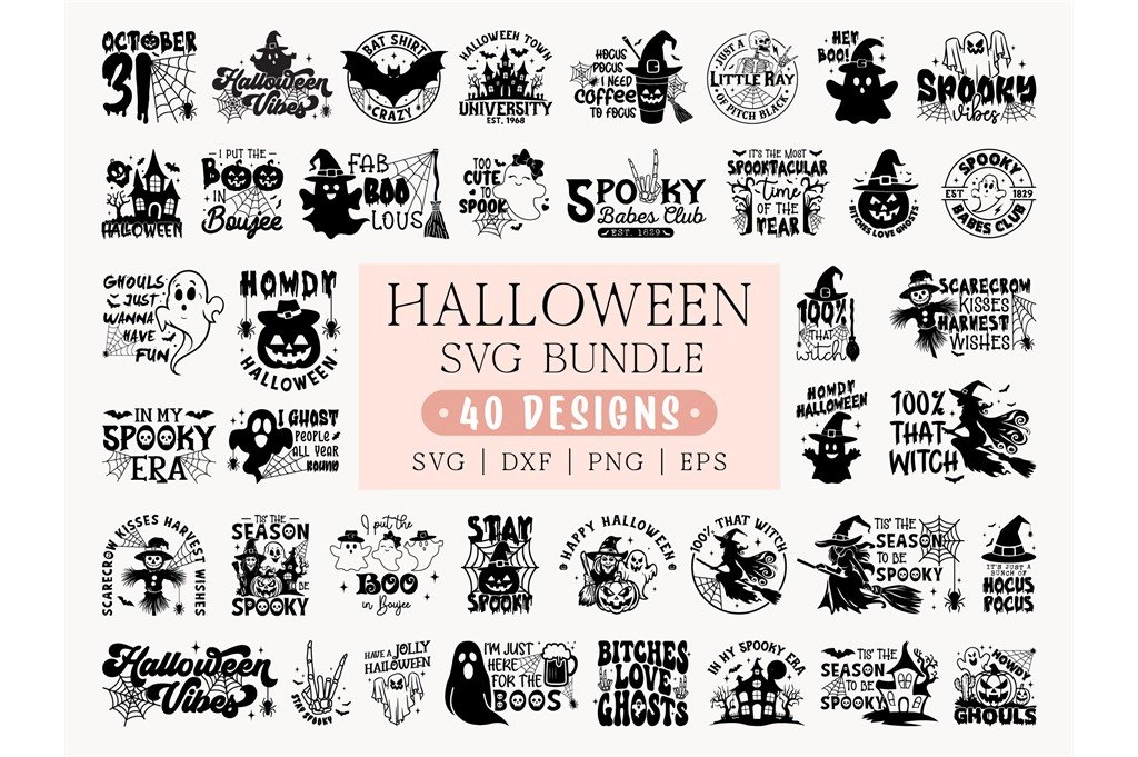 Halloween SVG design bundle with 40 spooky cute and funny designs