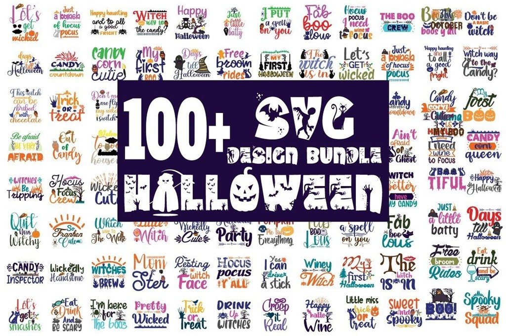 Large Halloween SVG bundle with more than one hundred graphics for Cricut and print projects