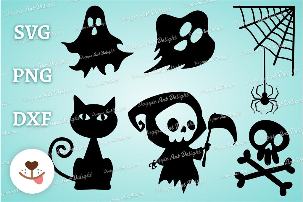 Halloween Cricut SVG bundle with ghosts black cat grim reaper skull and spider