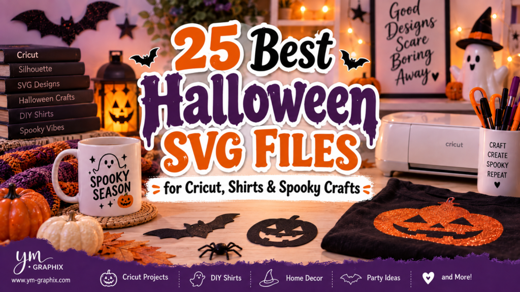 25 best Halloween SVG files for Cricut, shirts and spooky crafts with pumpkins, ghosts, bats and Halloween craft supplies
