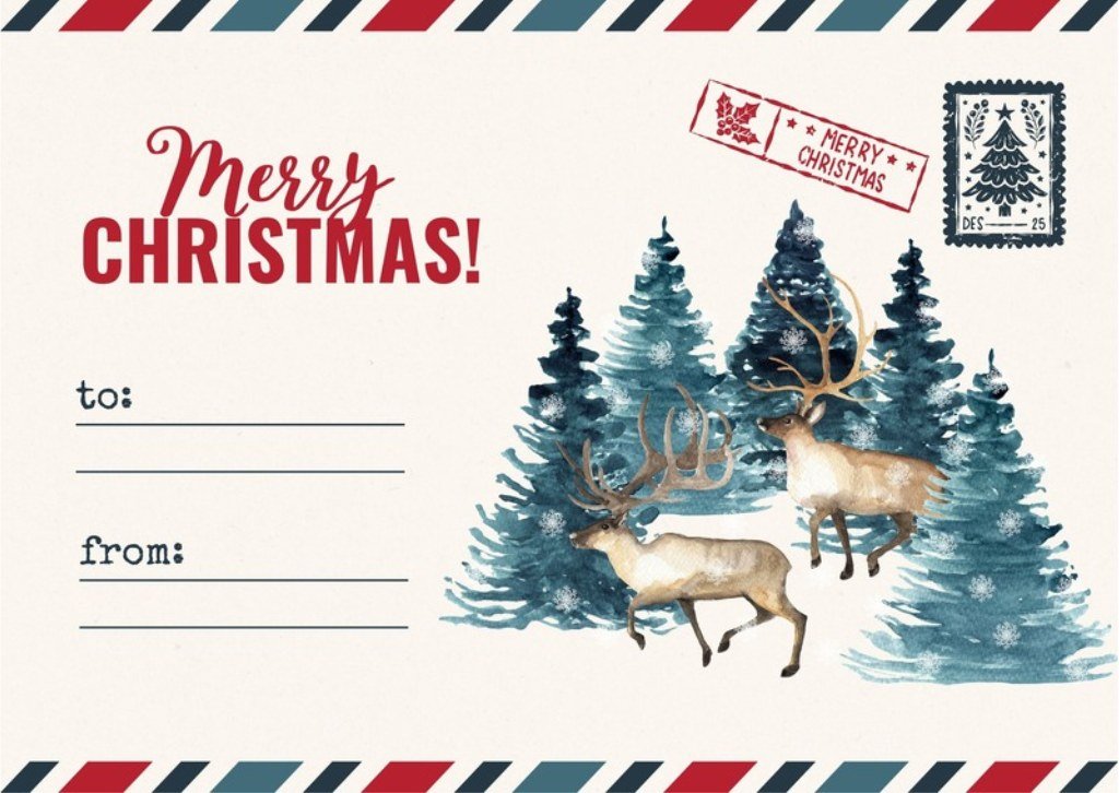 Retro Christmas postcard printable with nostalgic holiday card design
