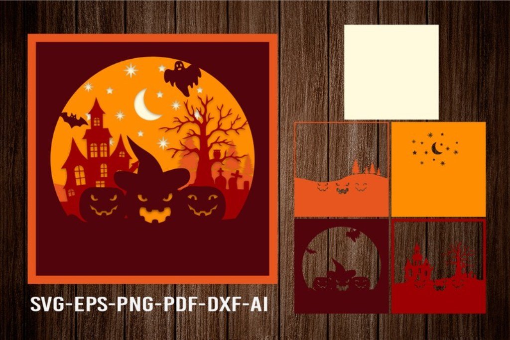 Layered Halloween papercut SVG for Cricut shadow box projects