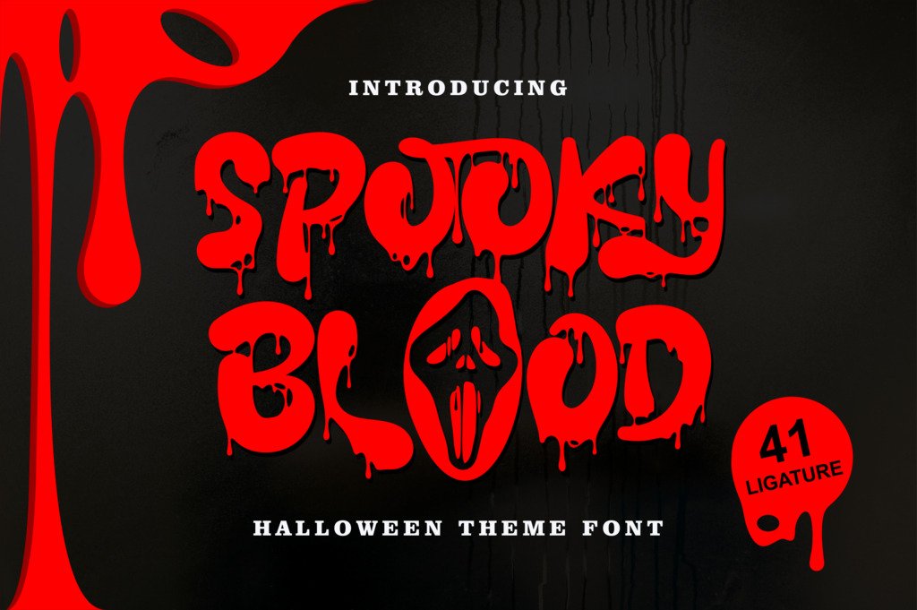 Spooky Blood dripping horror Halloween font preview
