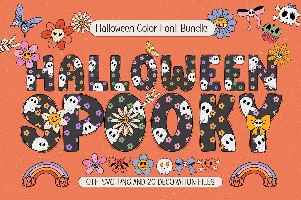 Halloween Spooky colorful ghost font preview