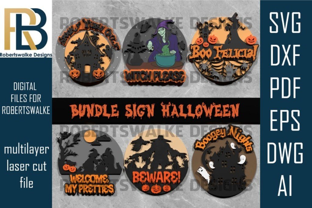 Spooky round Halloween sign design with ghost and pumpkin details