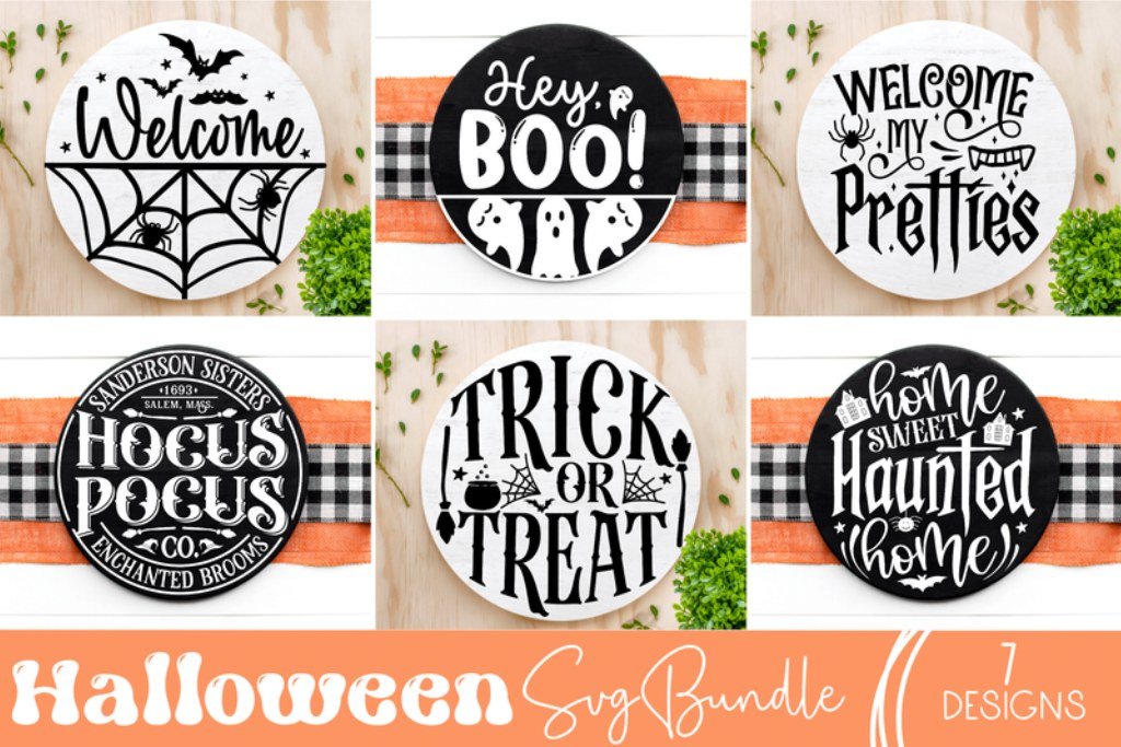 Layered round Halloween sign design for Cricut and laser cutting