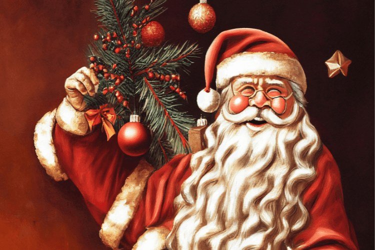 Rustic Santa Christmas Vintage Oil Paint Vintage Santa Christmas oil painting printable wall art