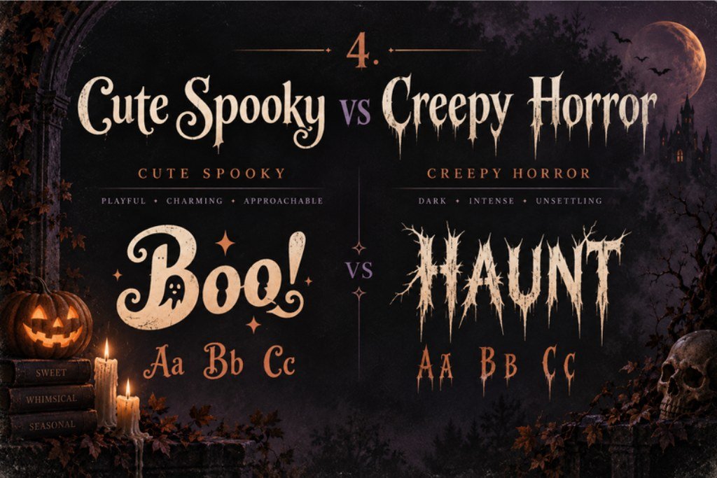 Cute spooky versus creepy horror typography comparison for Halloween designs