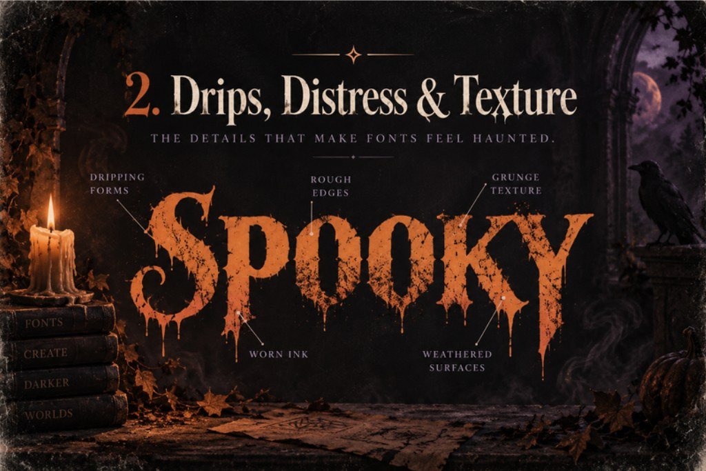 Halloween typography example using drips distress and rough texture for a spooky effect