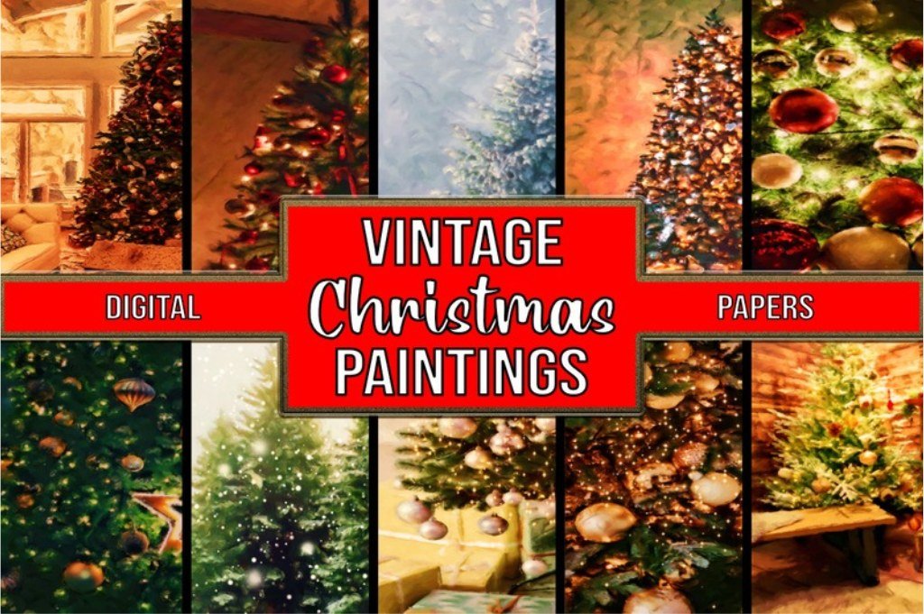 Vintage Christmas Paintings Pastel Art Vintage Christmas pastel paintings printable art set
