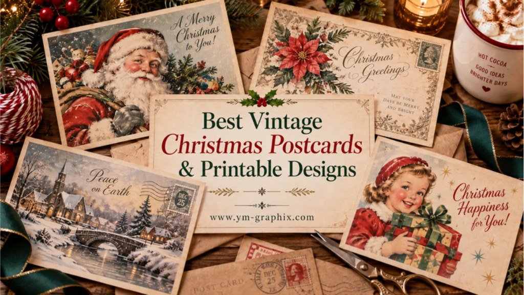 Best vintage Christmas postcards and printable designs with Santa, Victorian florals and snowy holiday scenes