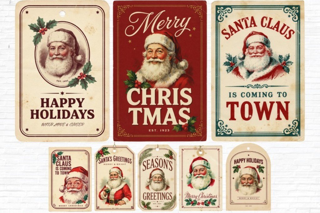 Vintage Santa Christmas card PNG with nostalgic retro holiday illustration