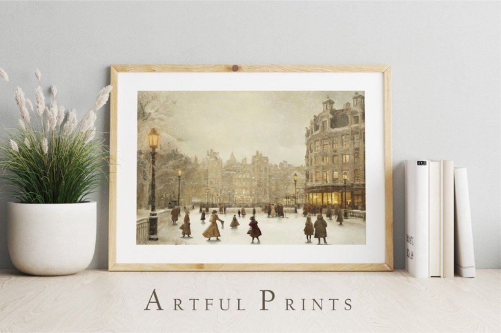 Vintage Winter Scene Wall Art Printable Vintage snowy winter scene printable Christmas wall art