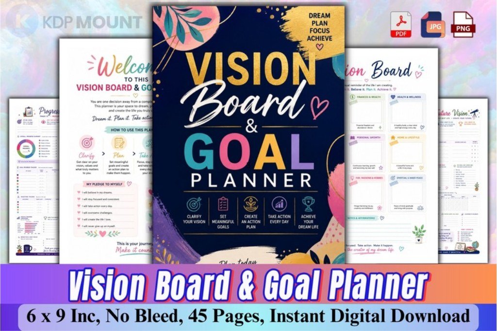 Vision Board & Goal Planner Preview Vision Board and Goal Planner product preview for structured goal planning