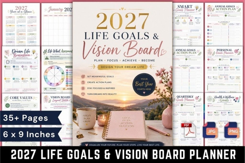 2027 Life Goals and Vision Board Planner preview by Mahira Pro