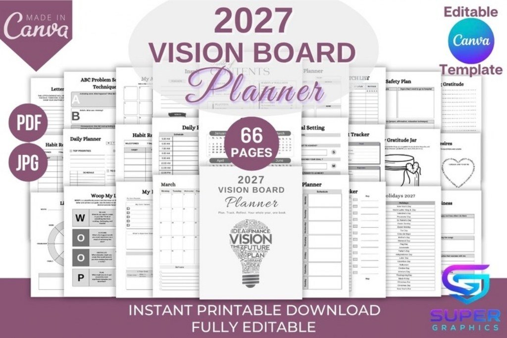 14. 2027 Vision Board Planner Canva Template — Creative Fabrica product preview