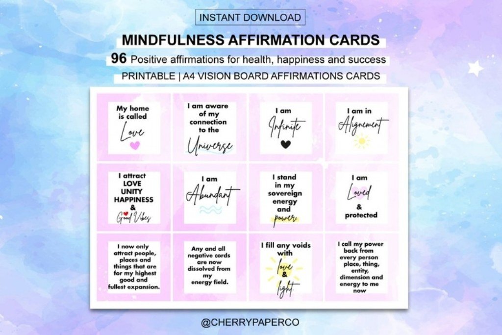 96 Vision Board Affirmation Cards 96 Vision Board Affirmation Cards by BixiBina — digital preview for a vision board party