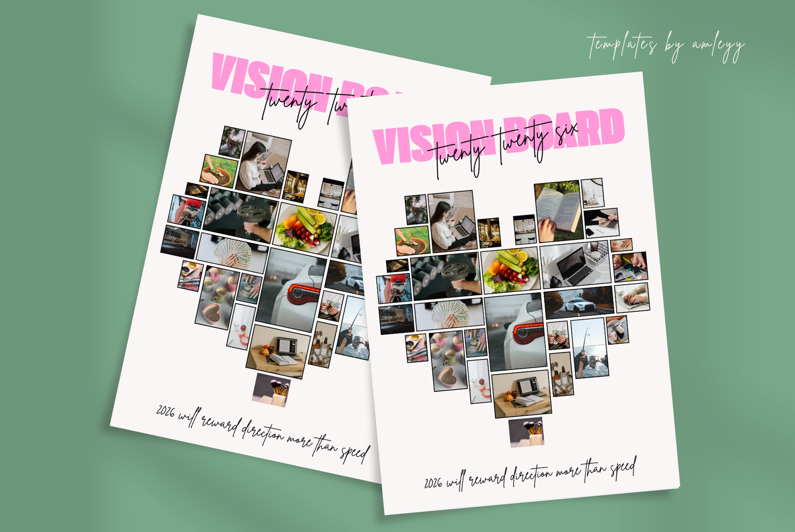 Cute aesthetic vision board collage template with a Canva access link