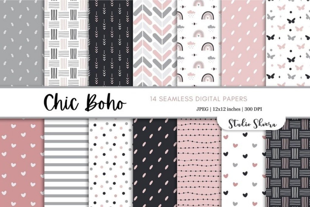 Chic Boho Digital Paper Pack Chic Boho Digital Paper Pack by StudioShvera — digital preview for a vision board party
