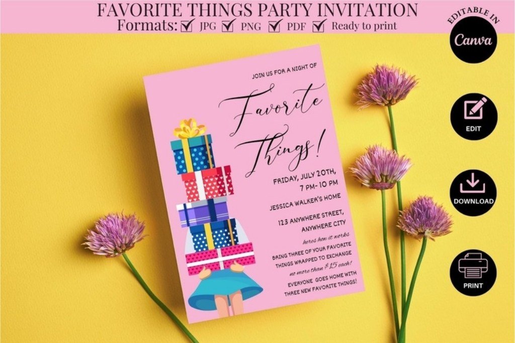 Favorite Things Party Invitation Favorite Things Party Invitation by kkdigitalprints — digital preview for a vision board party