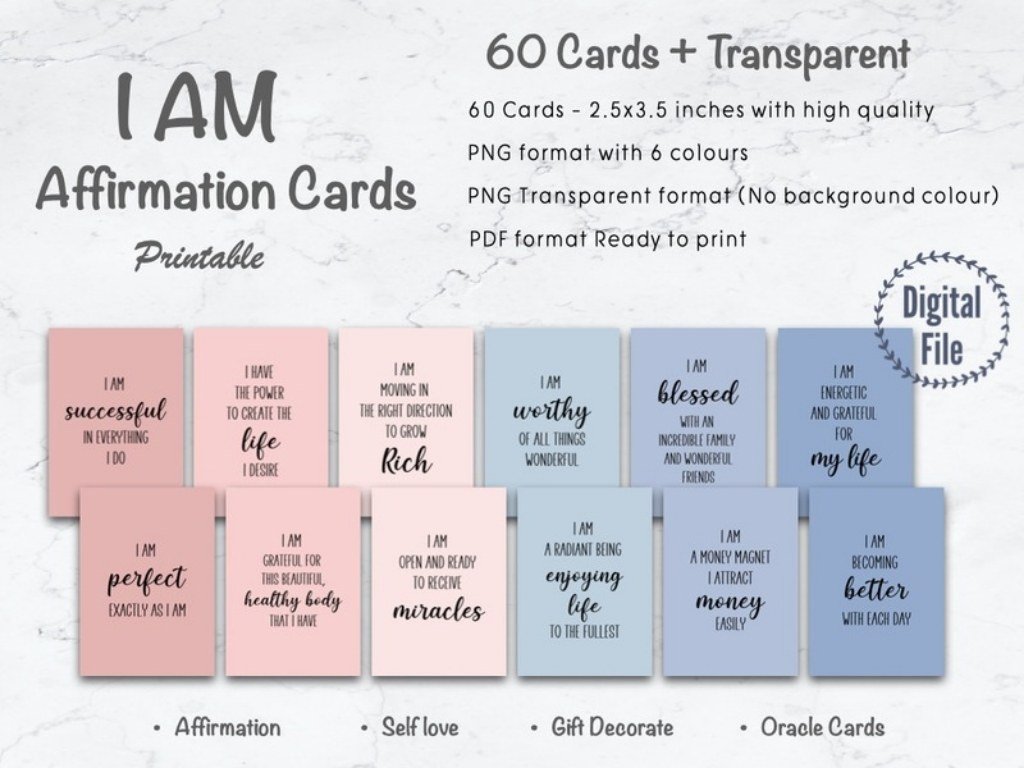 I AM Affirmation Cards Printable I AM Affirmation Cards Printable by Little Miss Darran — digital preview for a vision board party