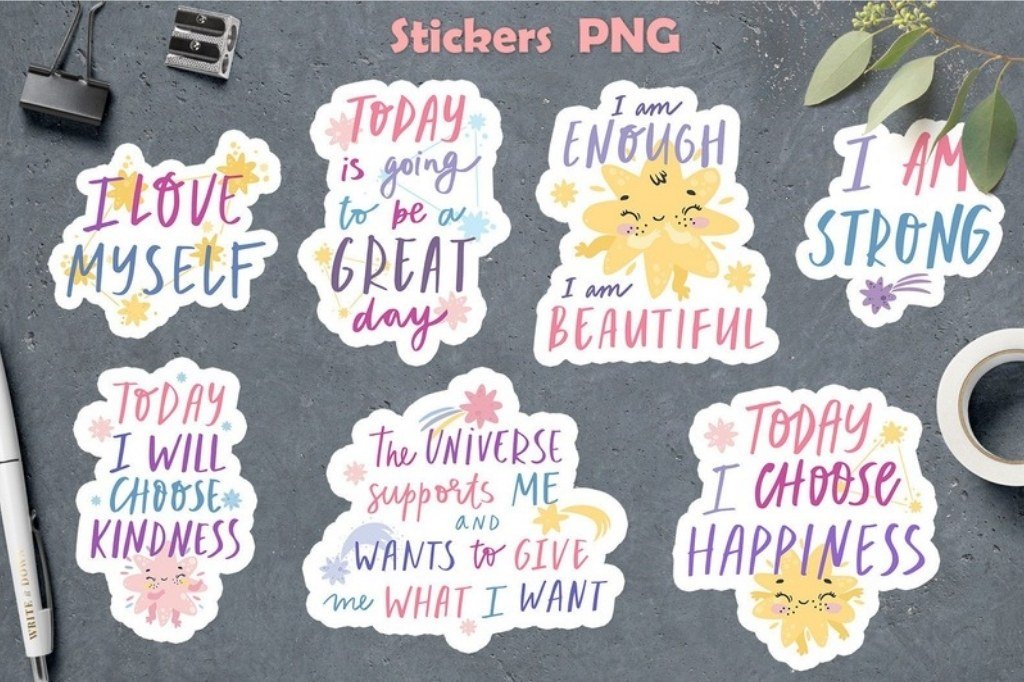 Positive Affirmation Stickers by lesyaskripak.art — product preview for vision board stickers and printable elements