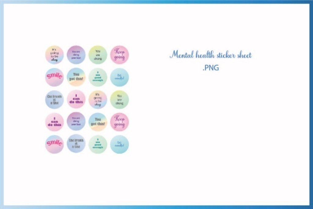 Printable Self Care Sticker Sheet by Patchwork Pocket Designs — product preview for vision board stickers and printable elements