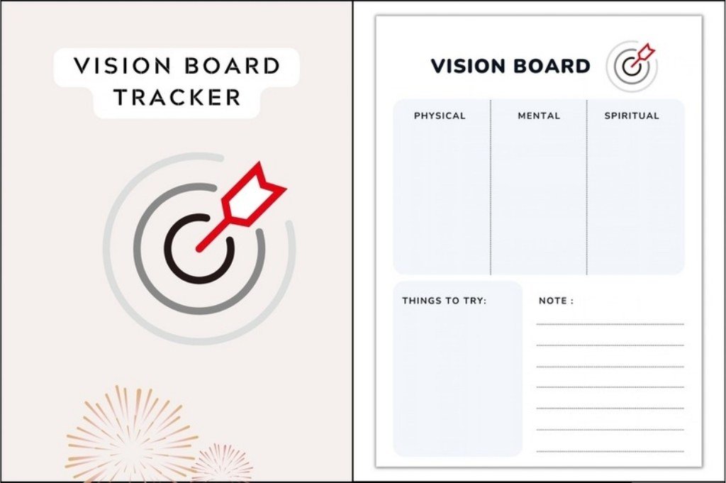 Five color variants of the printable A4 vision board planner