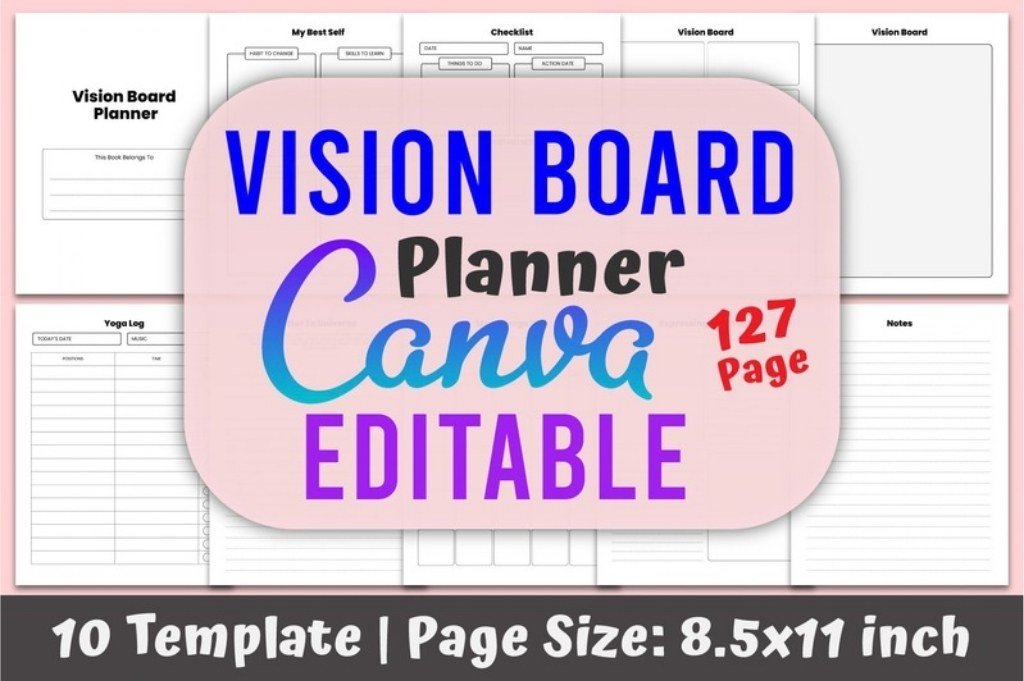 4. Vision Board Planner Canva Template — Creative Fabrica product preview