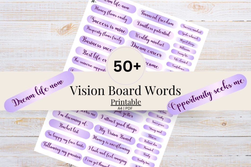 Vision Board Words Vision Board Words by That Dress Lady — digital preview for a vision board party